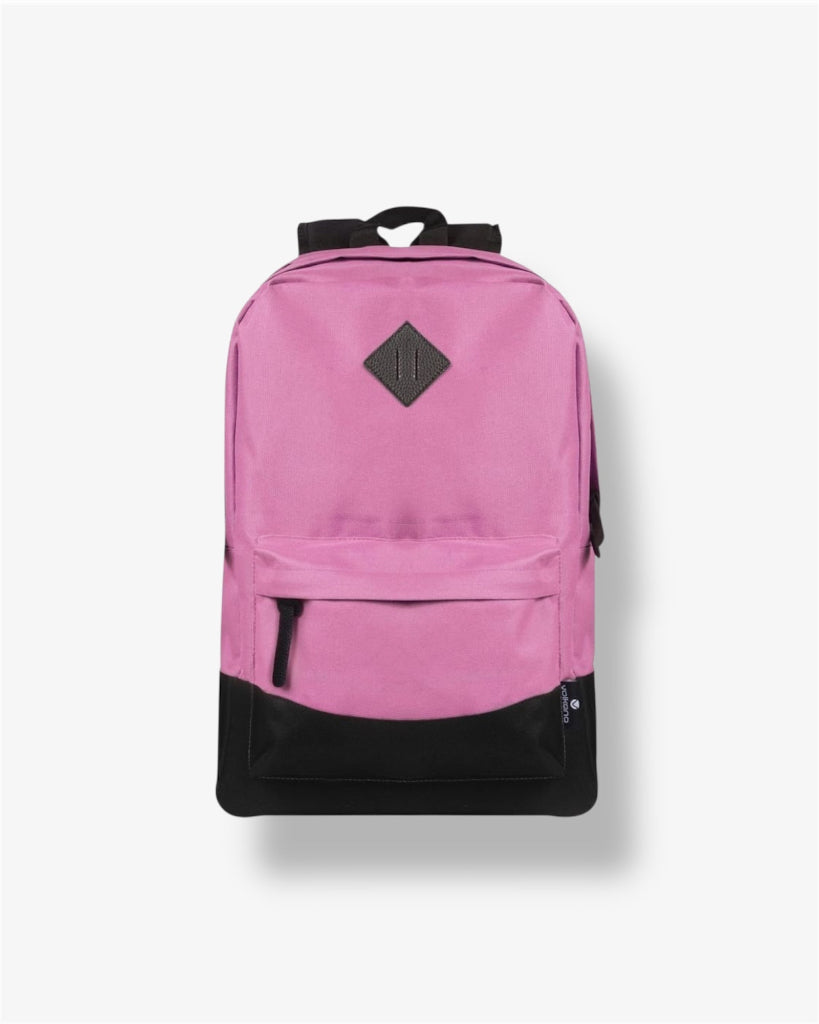Pink and black backpack on a white background