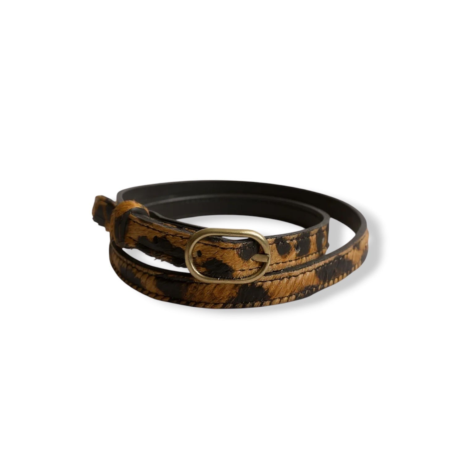Oval Skinny Sis Leather Boyfriend Belt in Dark Leopard