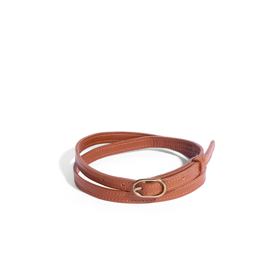 Oval Skinny Sis Leather Boyfriend Belt in Cider Tan