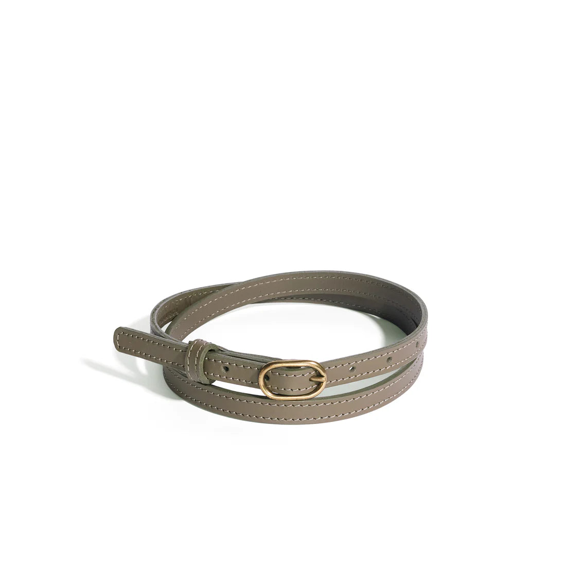 Oval Skinny Sis Leather Boyfriend Belt in Khaki Green