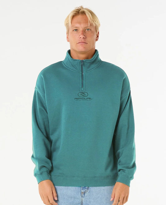 Pill Icon 1/4 Zip Crew in Dusty Blue