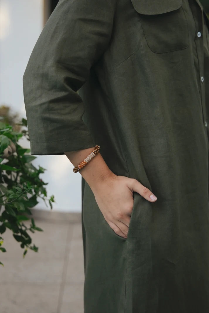 Horizon Dress in Olive Linen