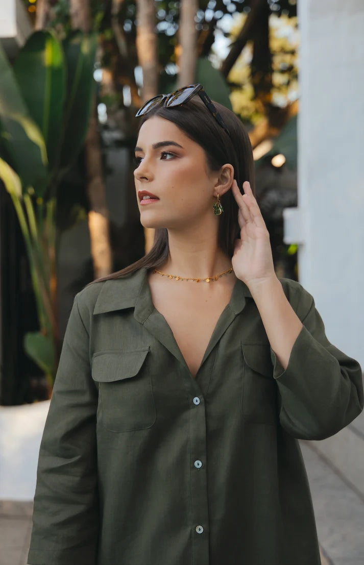 Horizon Dress in Olive Linen