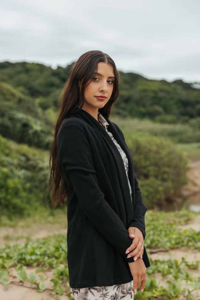 Roll Collar Knit Jacket in Black