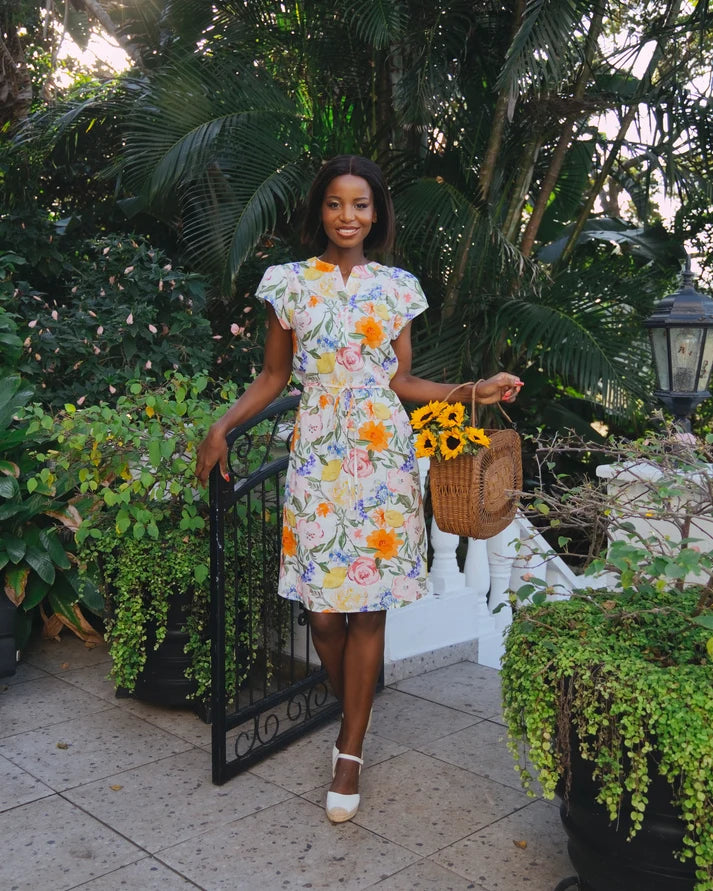 Sara Dress in Gardenia Linen Rayon