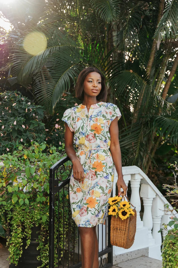 Sara Dress in Gardenia Linen Rayon