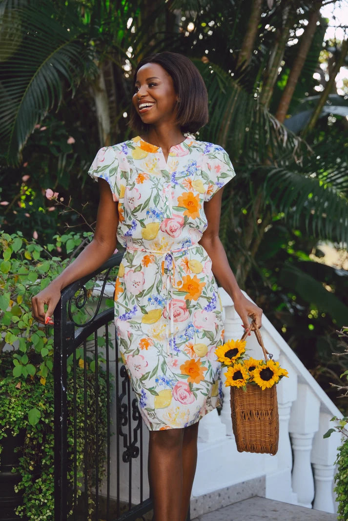 Sara Dress in Gardenia Linen Rayon