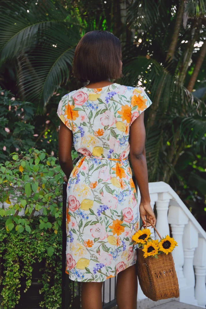 Sara Dress in Gardenia Linen Rayon