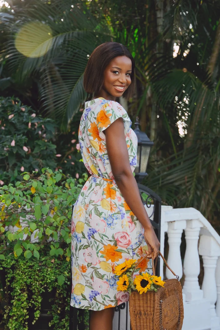 Sara Dress in Gardenia Linen Rayon