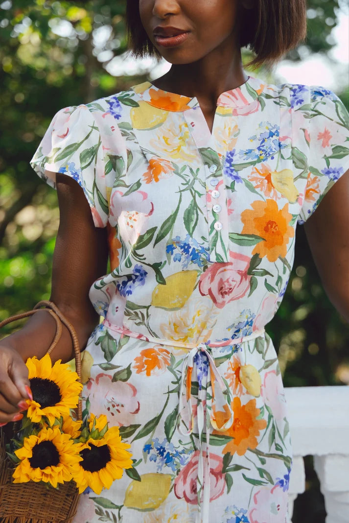 Sara Dress in Gardenia Linen Rayon