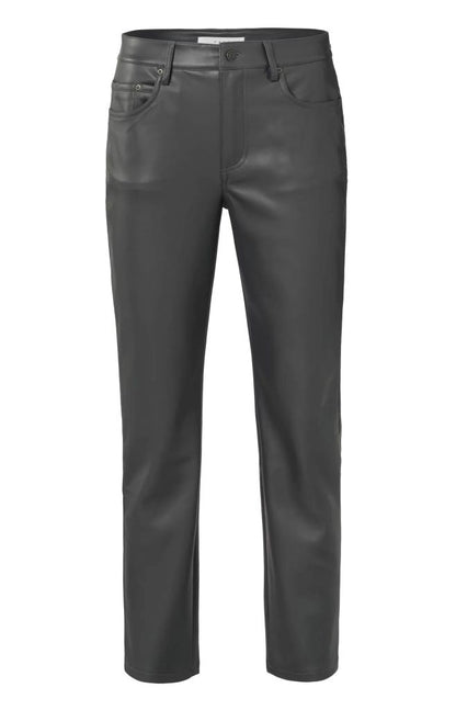 Straight Leg Faux Leather Trousers in Pinstripe Grey