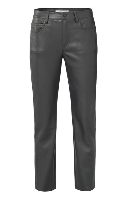 Straight Leg Faux Leather Trousers in Grey