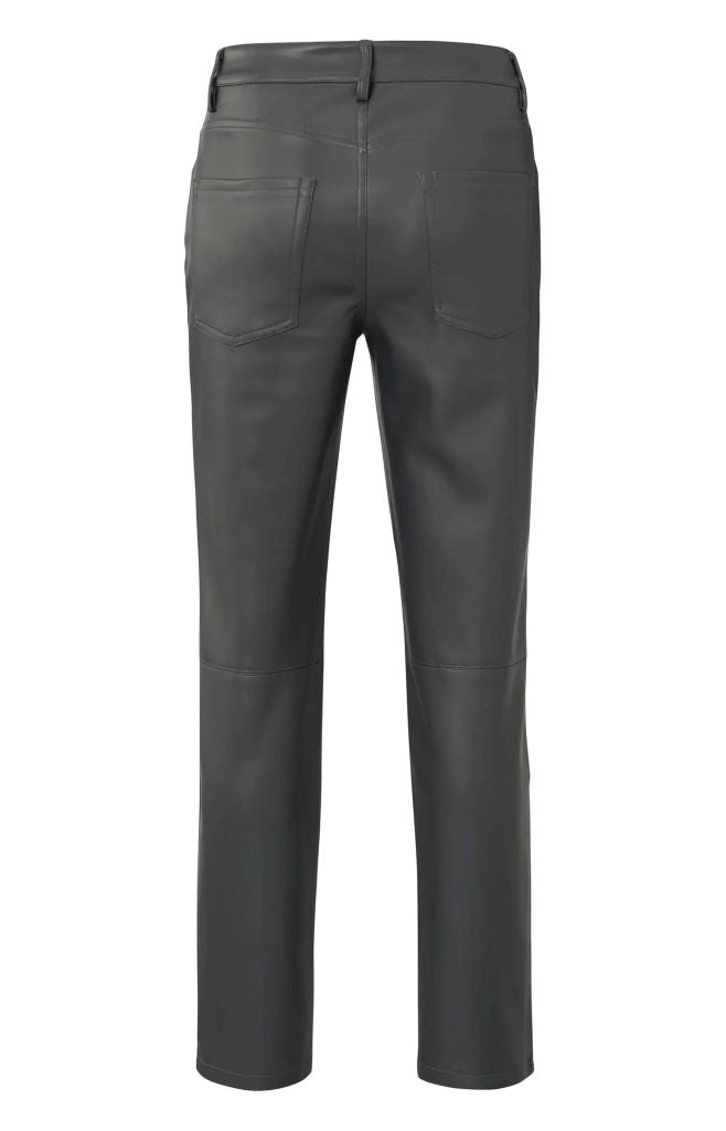 Straight Leg Faux Leather Trousers in Pinstripe Grey