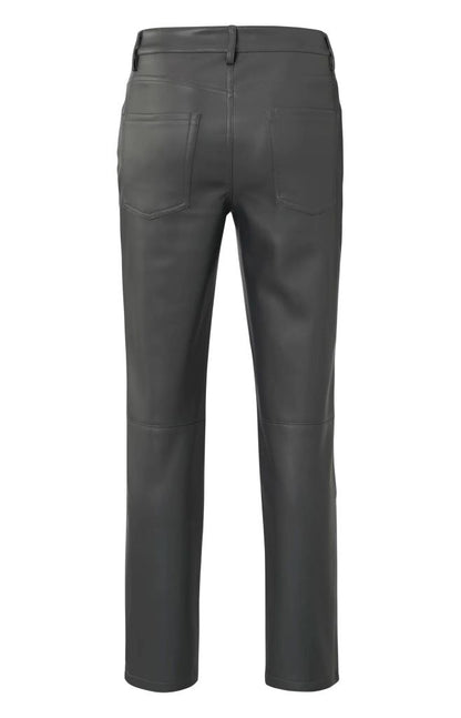 Straight Leg Faux Leather Trousers in Grey