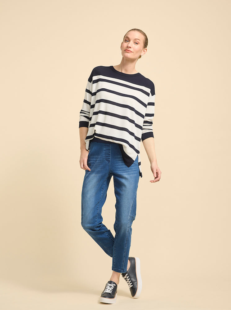 Striped Cotton Top in Navy