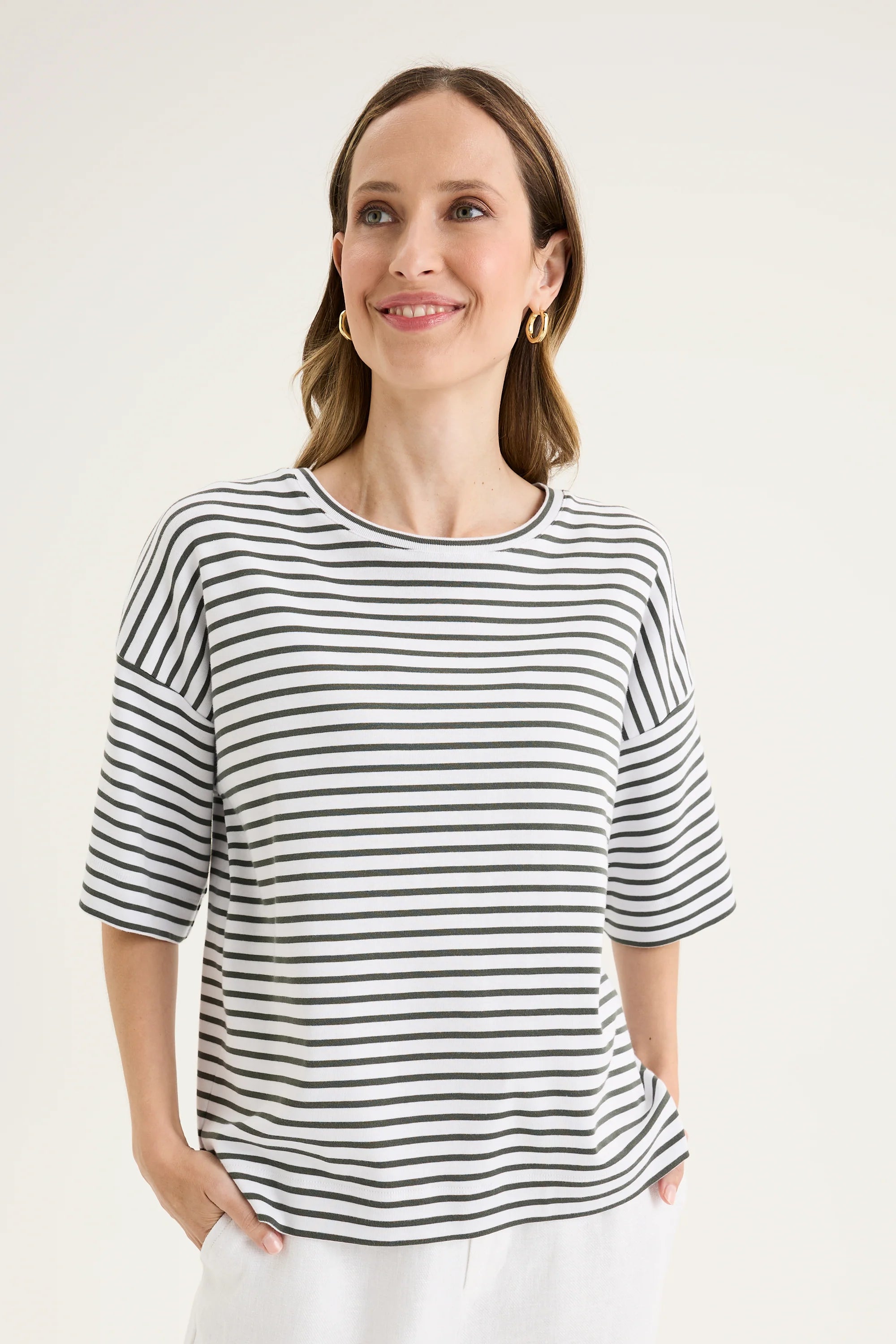 Banda Stripe Tee in White / Nori