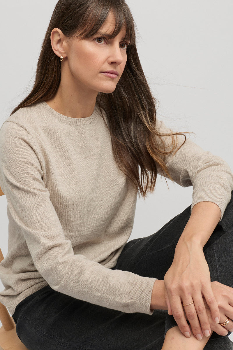 Villa Extra Fine Merino Wool Knit in Almond