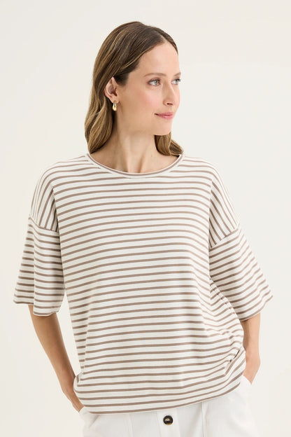 Banda Stripe Tee in Ecru / Mocha
