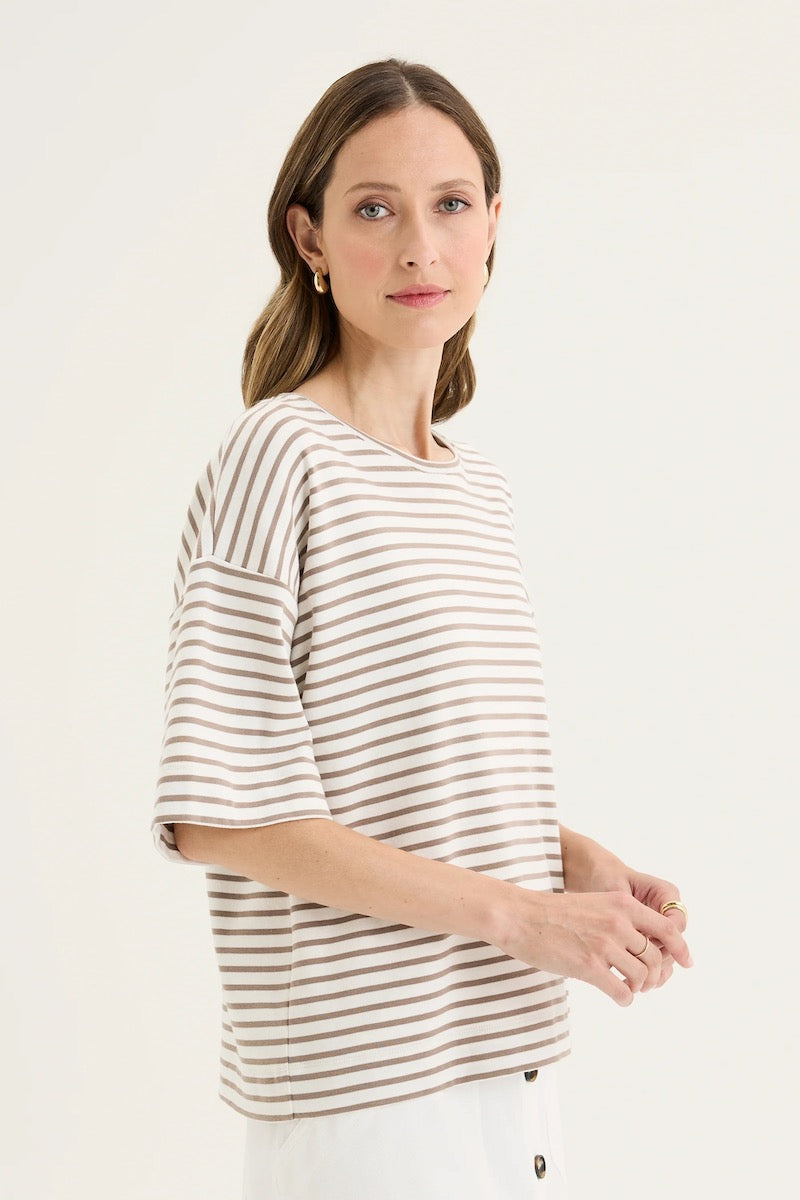 Banda Stripe Tee in Ecru / Mocha