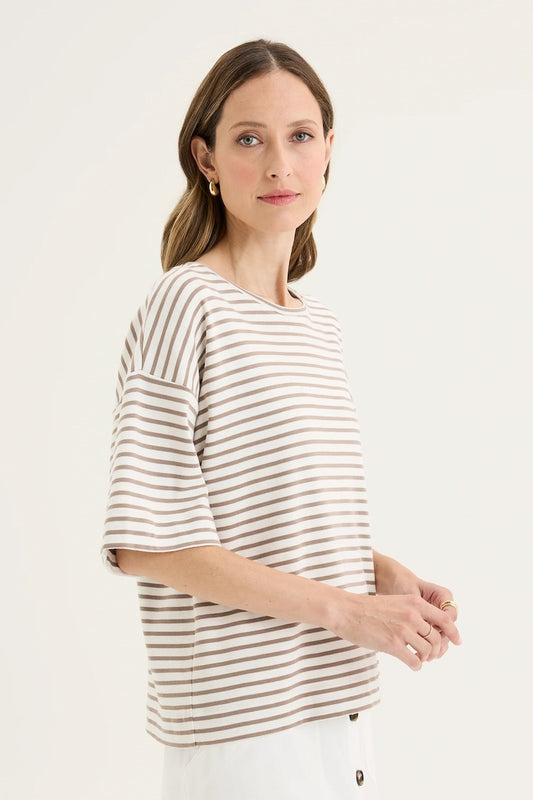 Banda Stripe Tee in Ecru / Mocha