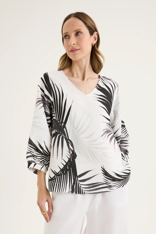 Front Print Linen Blend Top