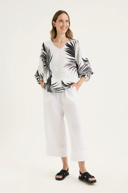 Front Print Linen Blend Top