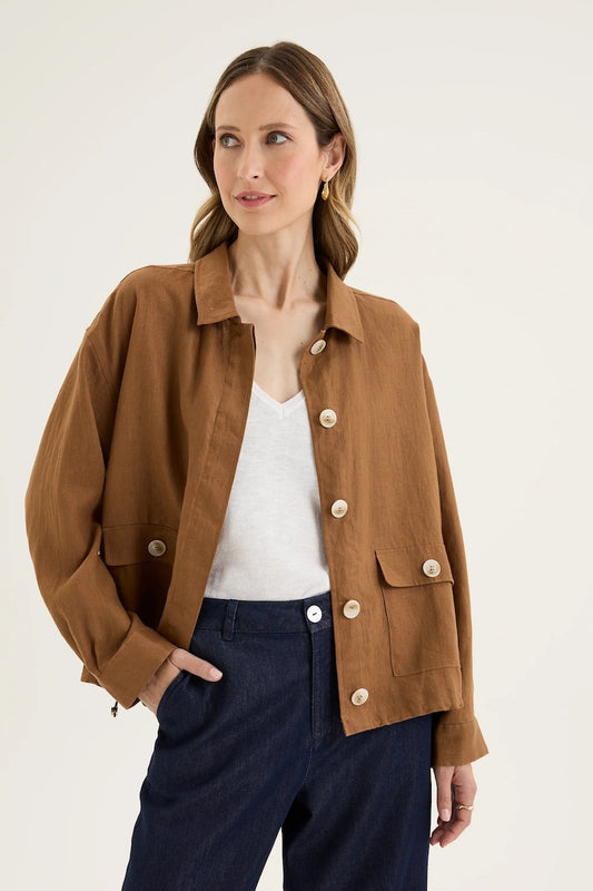 Tirari Linen Bomber Jacket in Nutmeg
