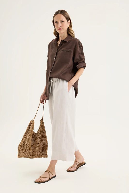 Tirari Palazzo Linen Pant in Twine