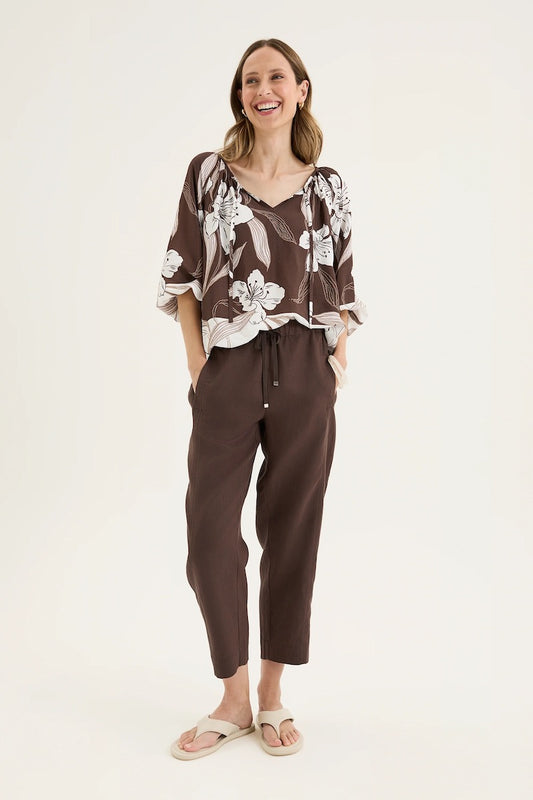Tirari Slim Linen Pant in Espresso