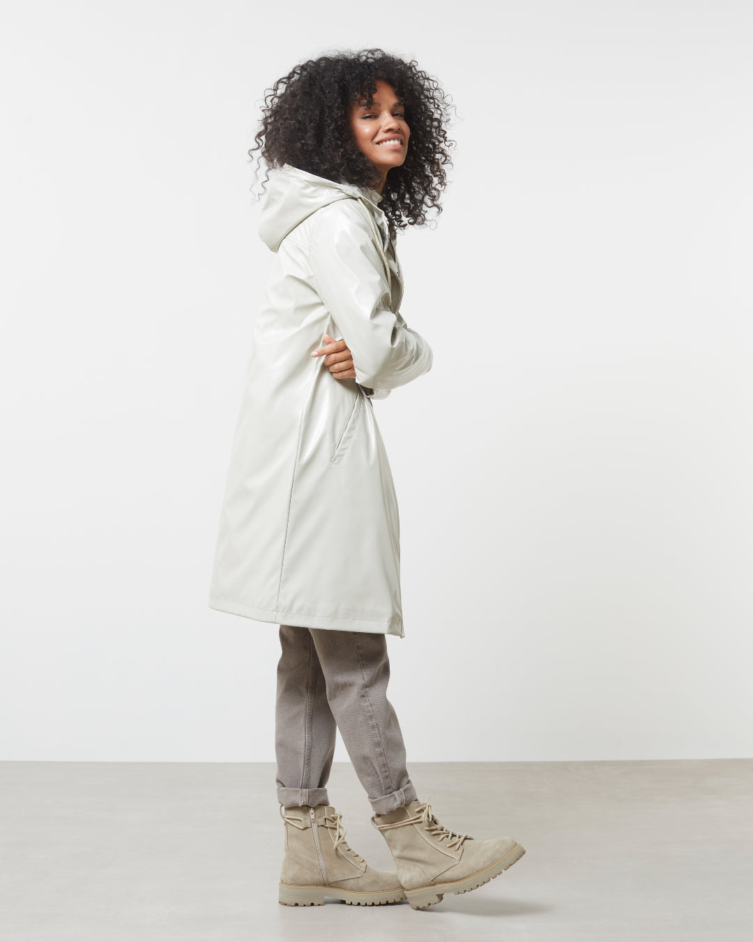 Faux Leather Parka Jacket in Island Fossil Beige