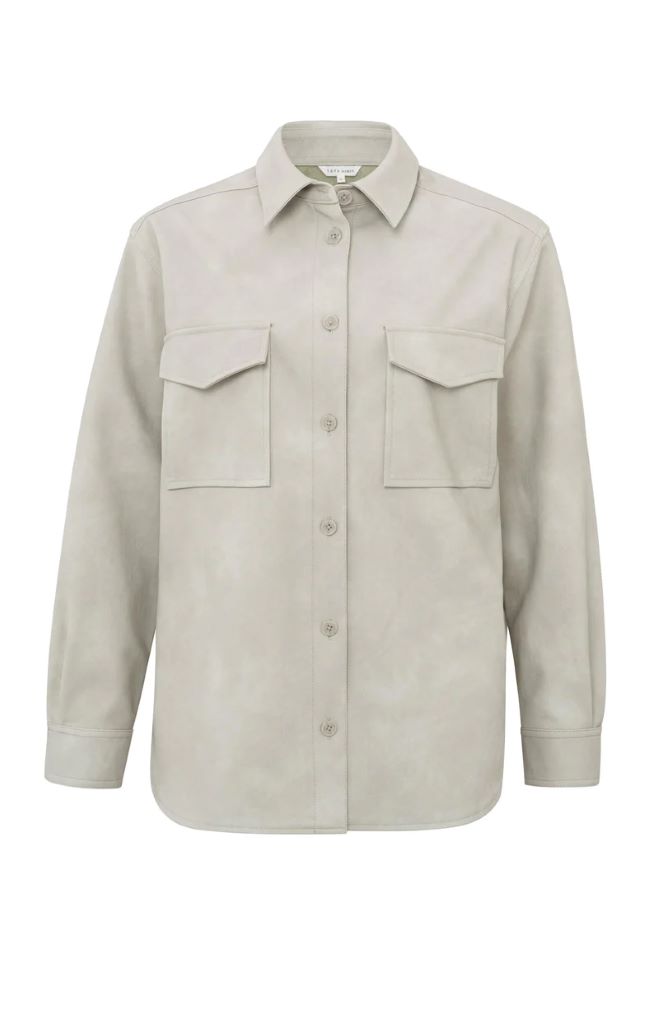 Oversized Faux Leather Shirt Jacket in Dove Grey