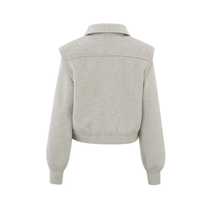 Padded Shoulders Wool Mix Jacket  in Dove Grey