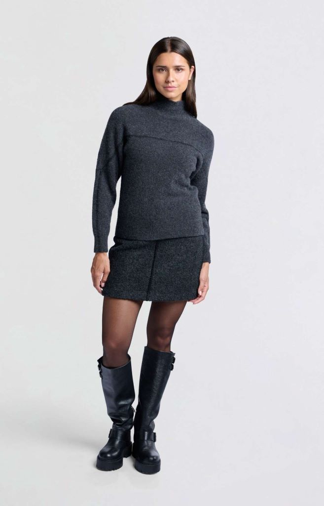 Stitch Detail Wool Sweater in Dark Anthracite