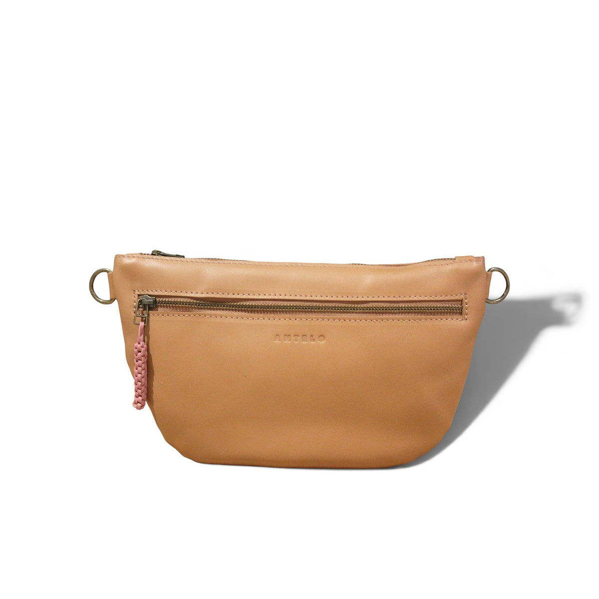 Ayla Half Moon Leather Crossbody in Hazel / Pink