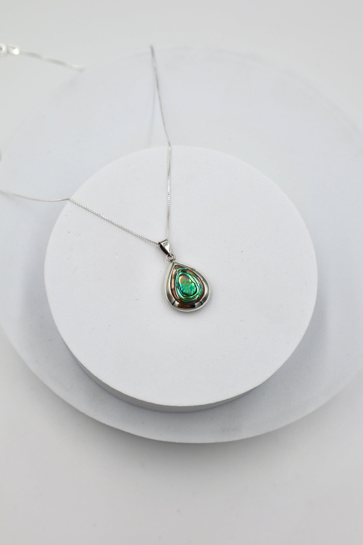 Sterling Silver Abalone/MOP Pendant on Box Chain
