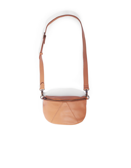 Ruby Classic Adjustable Leather Moonbag Crossbody in Almond Tan