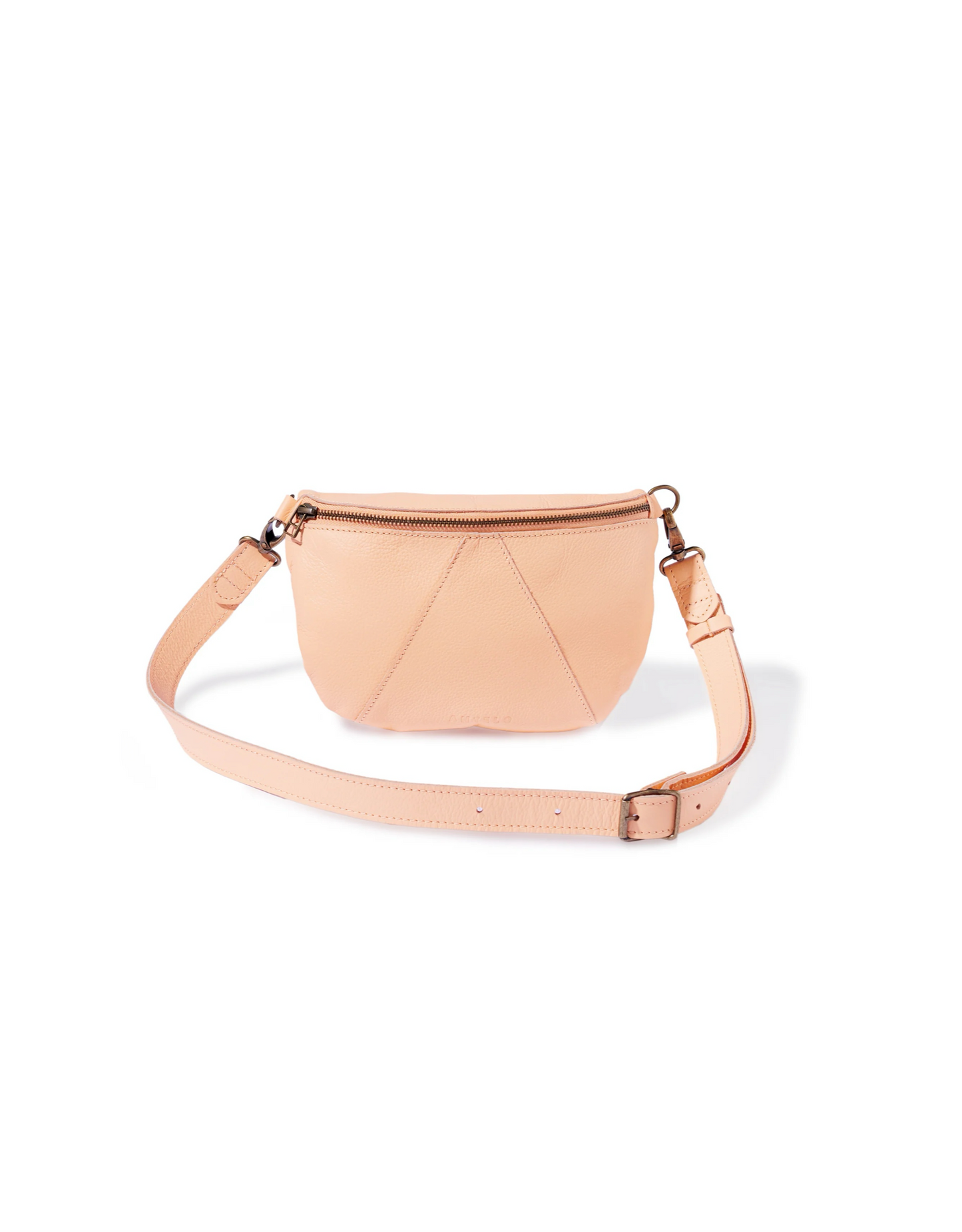 Ruby Classic Adjustable Leather Moonbag Crossbody in Pebble Peach Haze