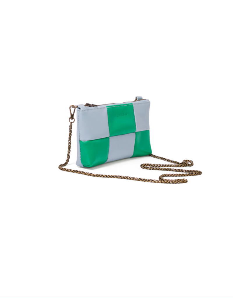 Anouk Checkered Leather Crossbody Clutch in Aqua Sky/Amazon Green