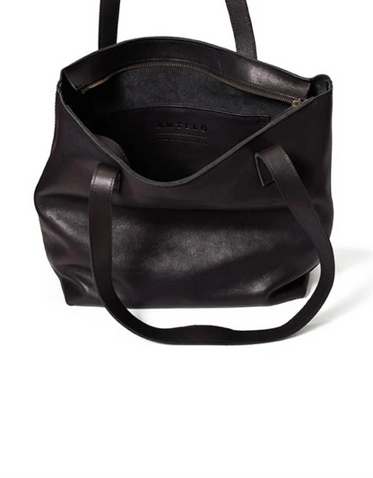 Emmy Unlined Leather Tote with Zip in Black