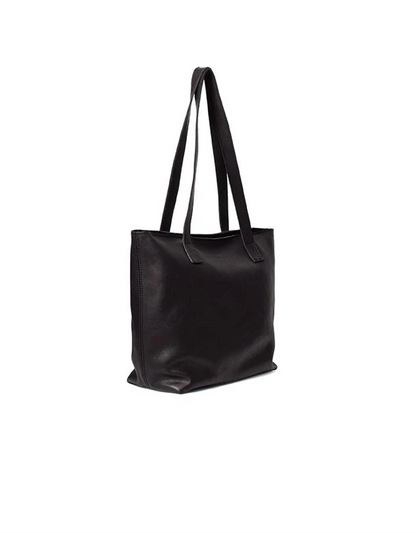 Emmy Unlined Leather Tote with Zip in Black