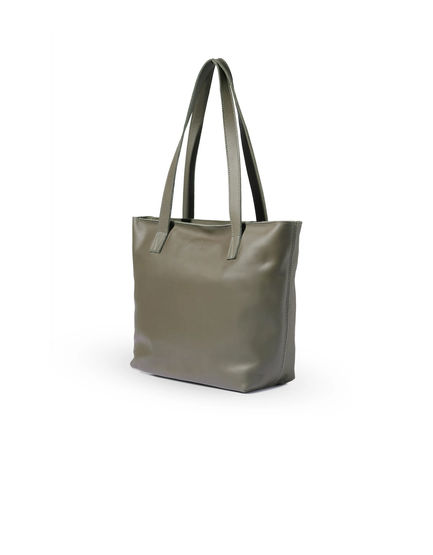 Emmy Unlined Leather Tote with Zip in Khaki Green