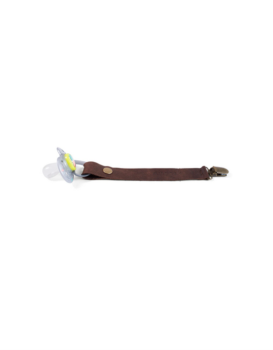 Maddie Leather Pacifier Clip in Diesel Brown