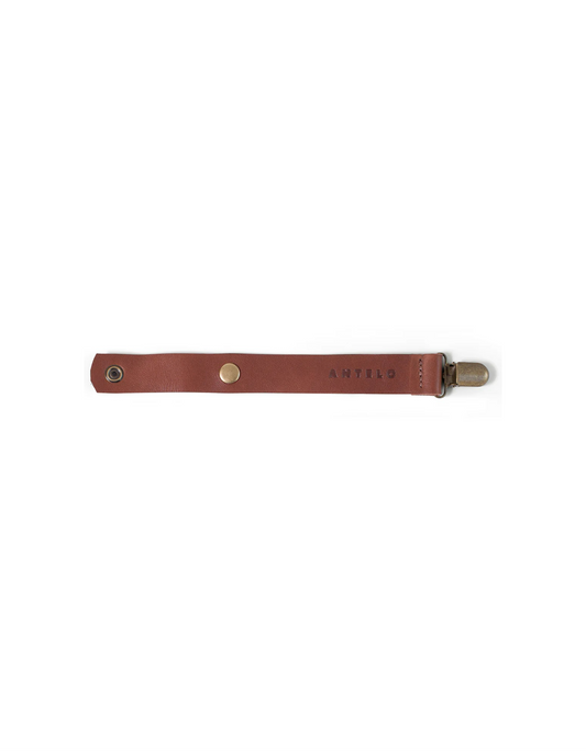 Maddie Leather Pacifier Clip in Tan