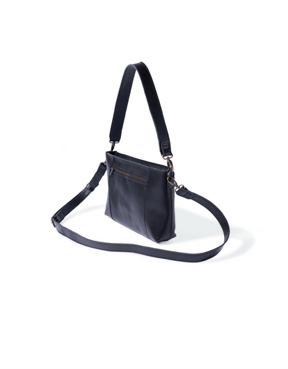 Margo Leather Crossbody + Shoulder Strap in Black