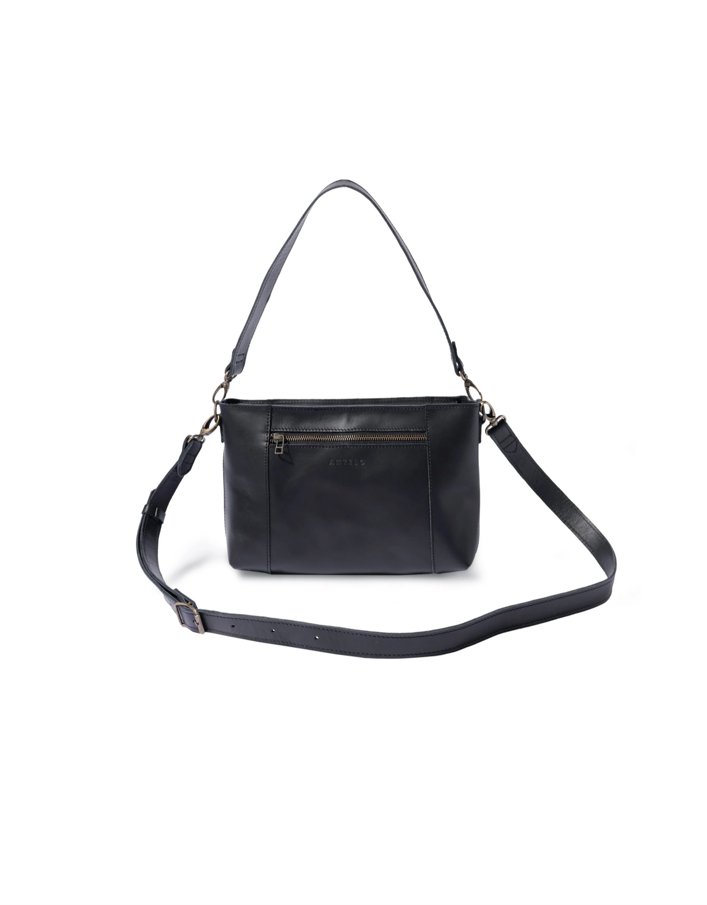 Margo Leather Crossbody + Shoulder Strap in Black