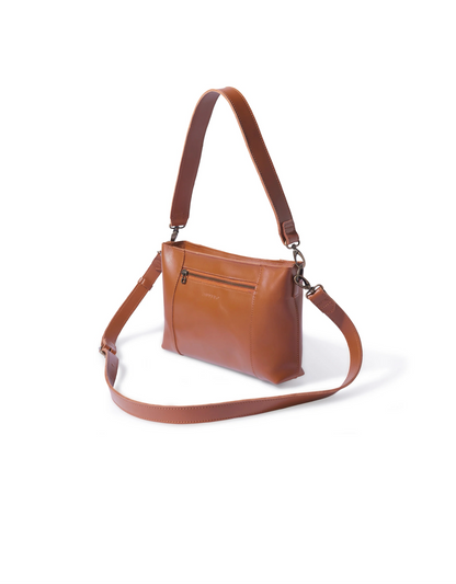 Margo Leather Crossbody + Shoulder Strap in Cider Tan