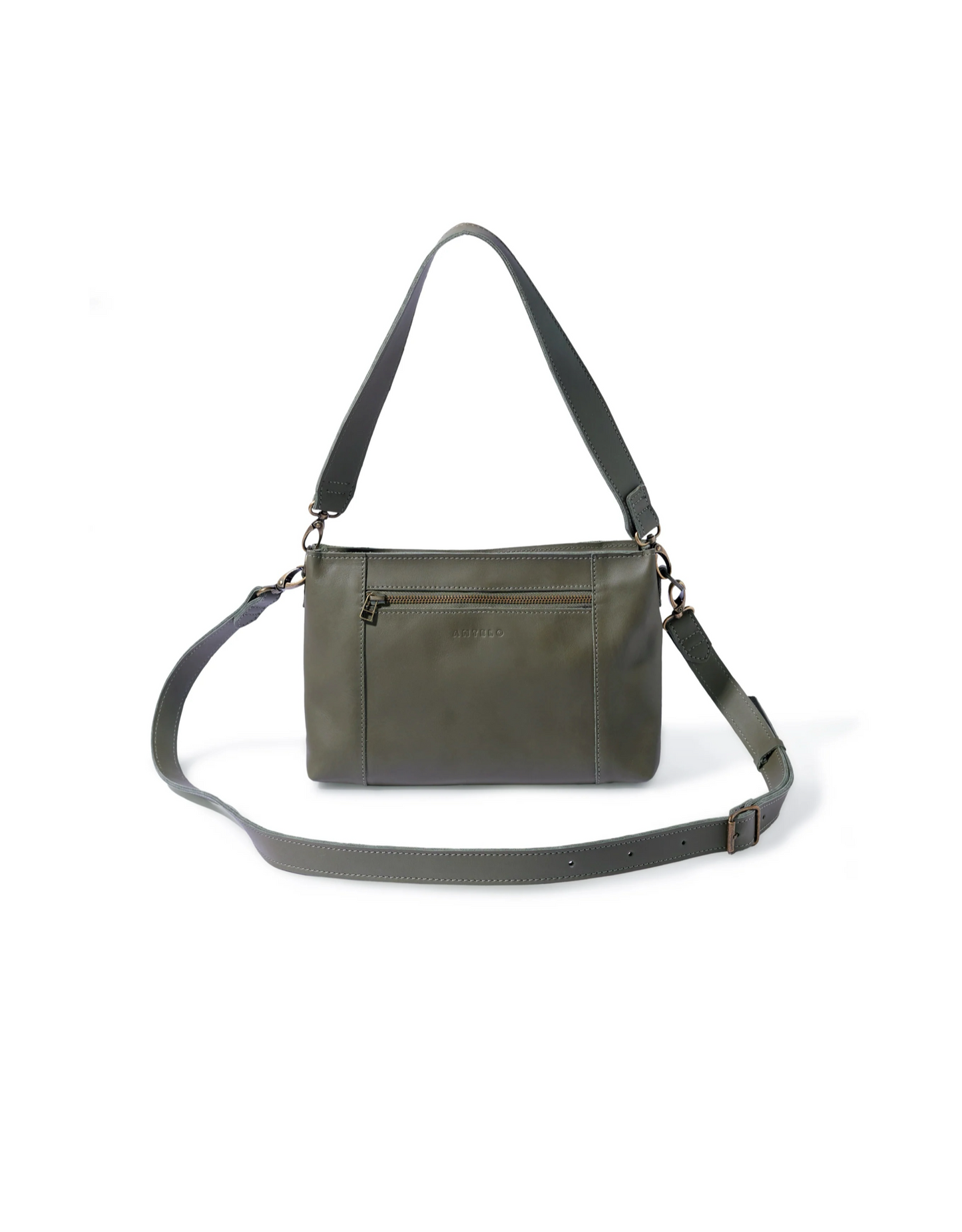 Margo Leather Crossbody + Shoulder Strap in Khaki Green