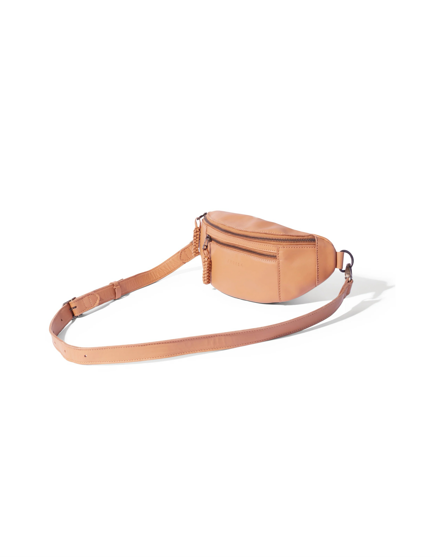 River Adjustable Leather Moonbag Crossbody in Almond Tan