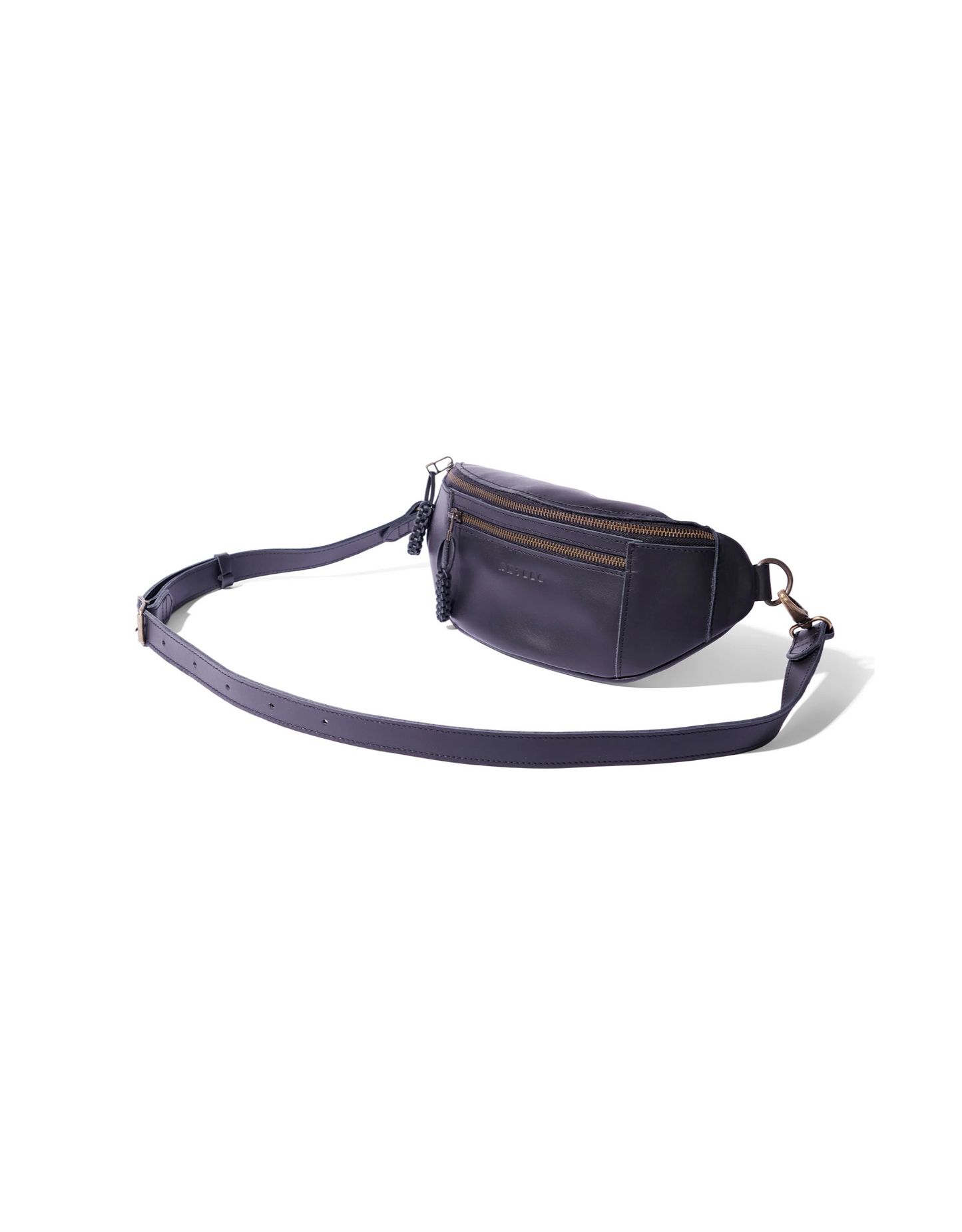 River Adjustable Leather Moonbag Crossbody in Black