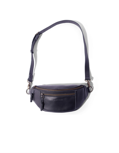 River Adjustable Leather Moonbag Crossbody in Black